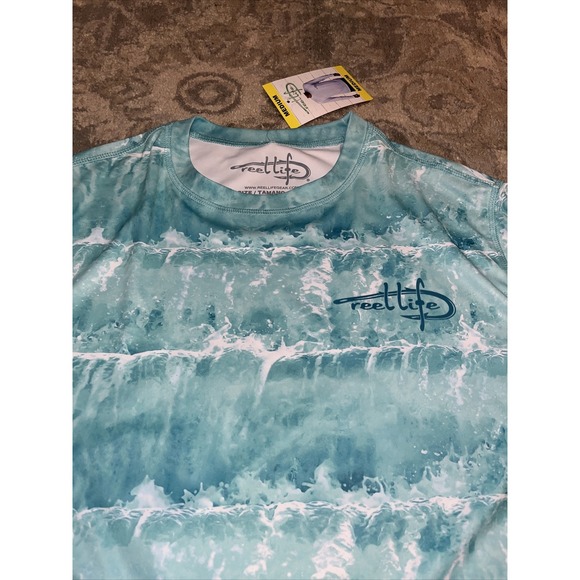 New Reel lLife Sun Ray Defender Series Men's Long Sleeve Turq Blue Size Medium - Picture 2 of 5
